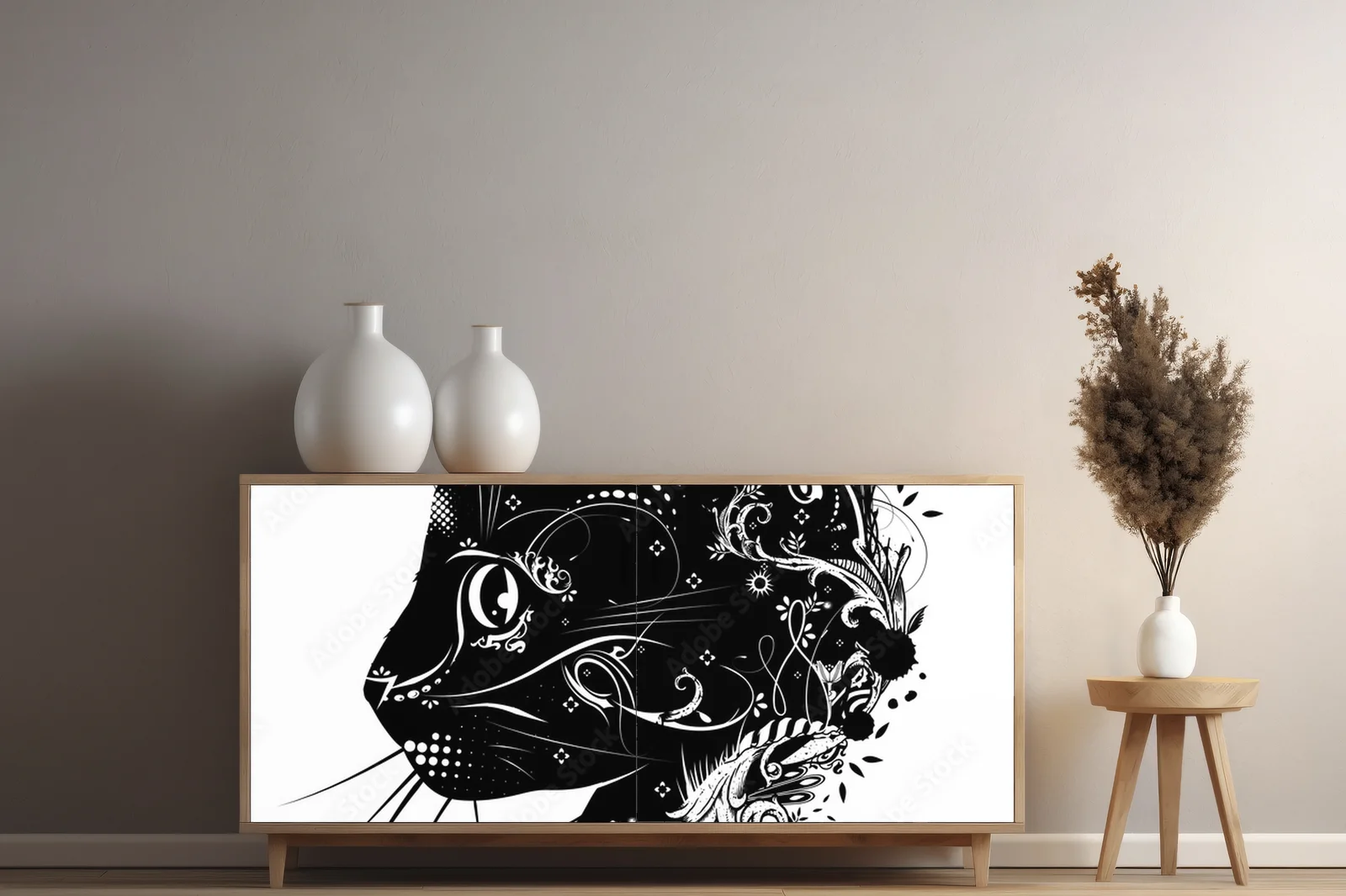 Fascynujący koci motyw w monochromatycznej elegancji
