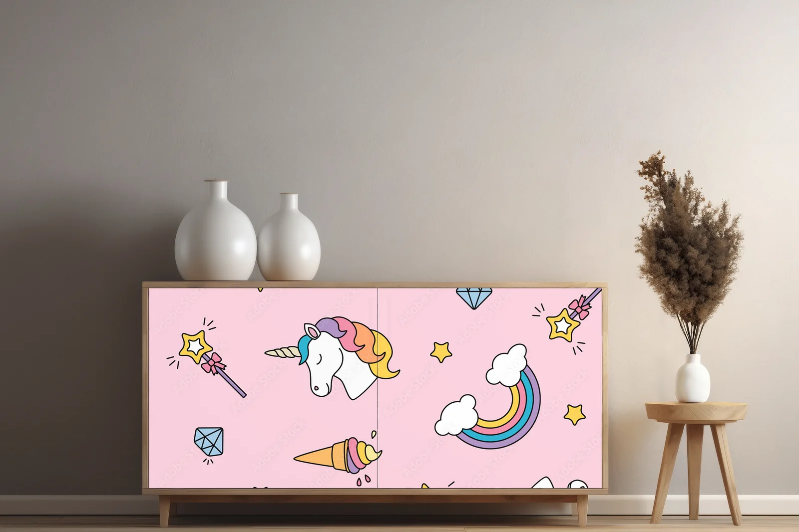 Magiczne jednorożce i tęczowe kolory w pastelach