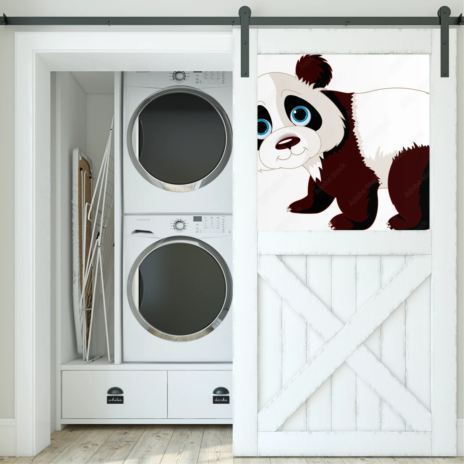 Radosny panda spacerujący w białej magii