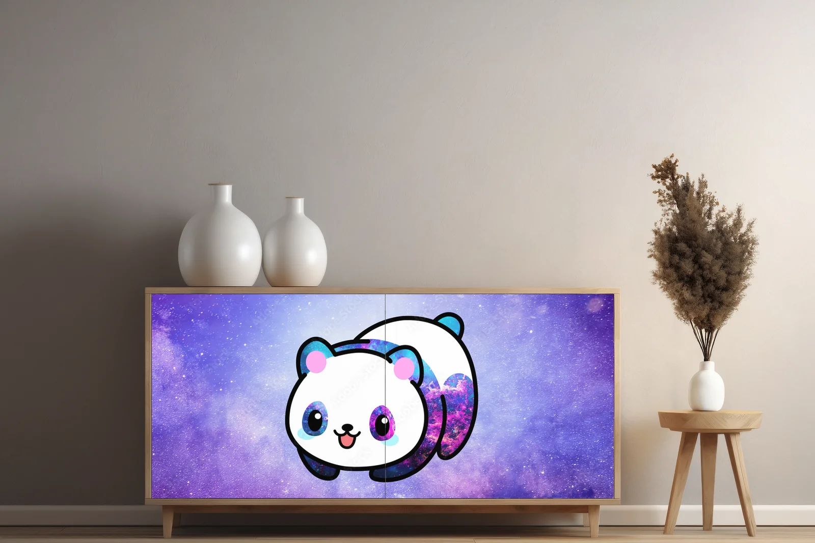 Kawaii panda w przestrzeni, rządząca wszechświatem