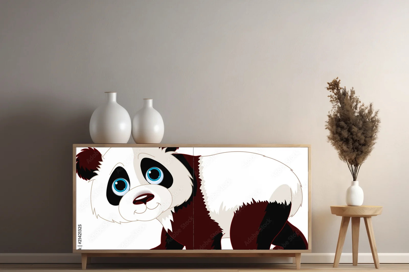 Radosny panda spacerujący w białej magii