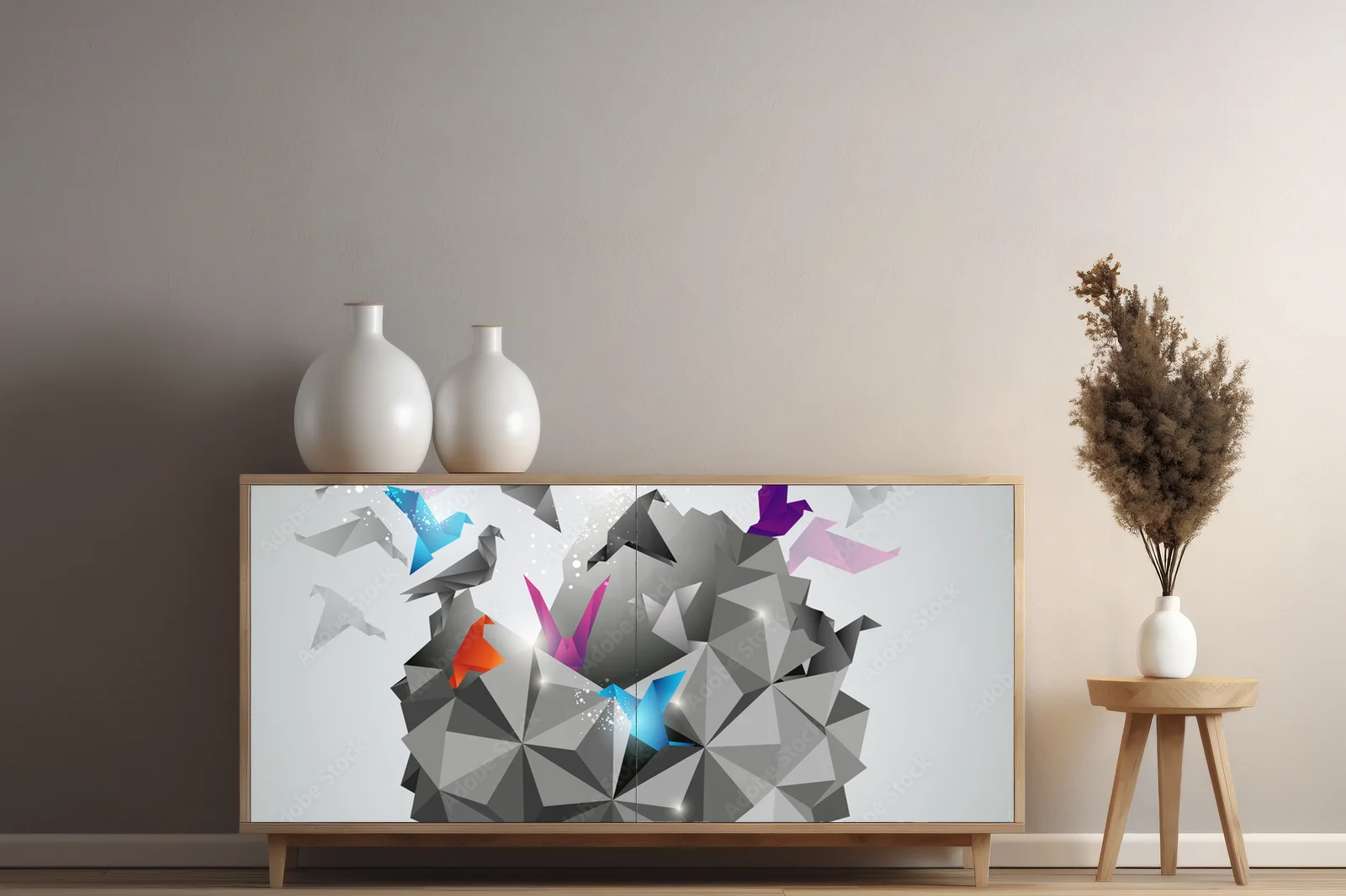 Abstrakcyjna harmonia origami w odcieniach szarości