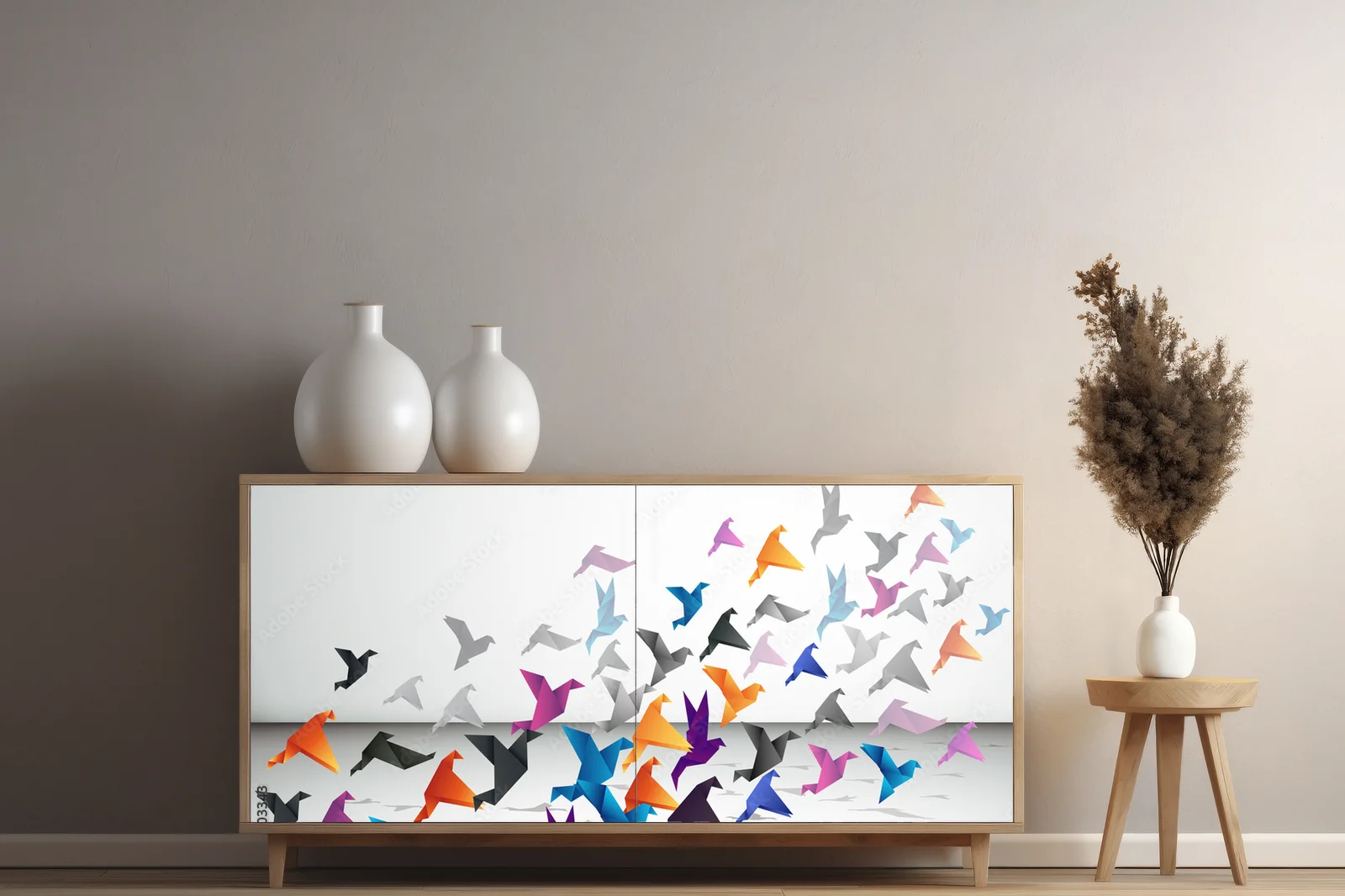 Kreatywne ptaki origami w delikatnej przestrzeni