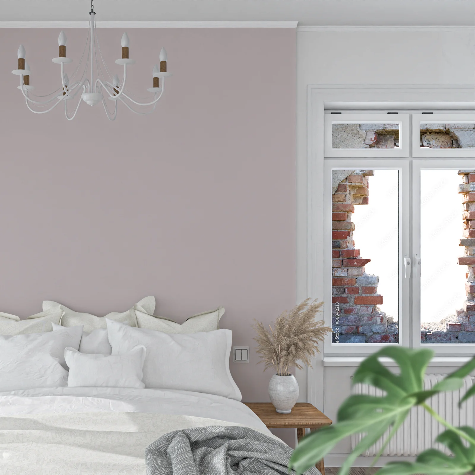 Otwór w ścianie z cegieł w minimalistycznej stylistyce