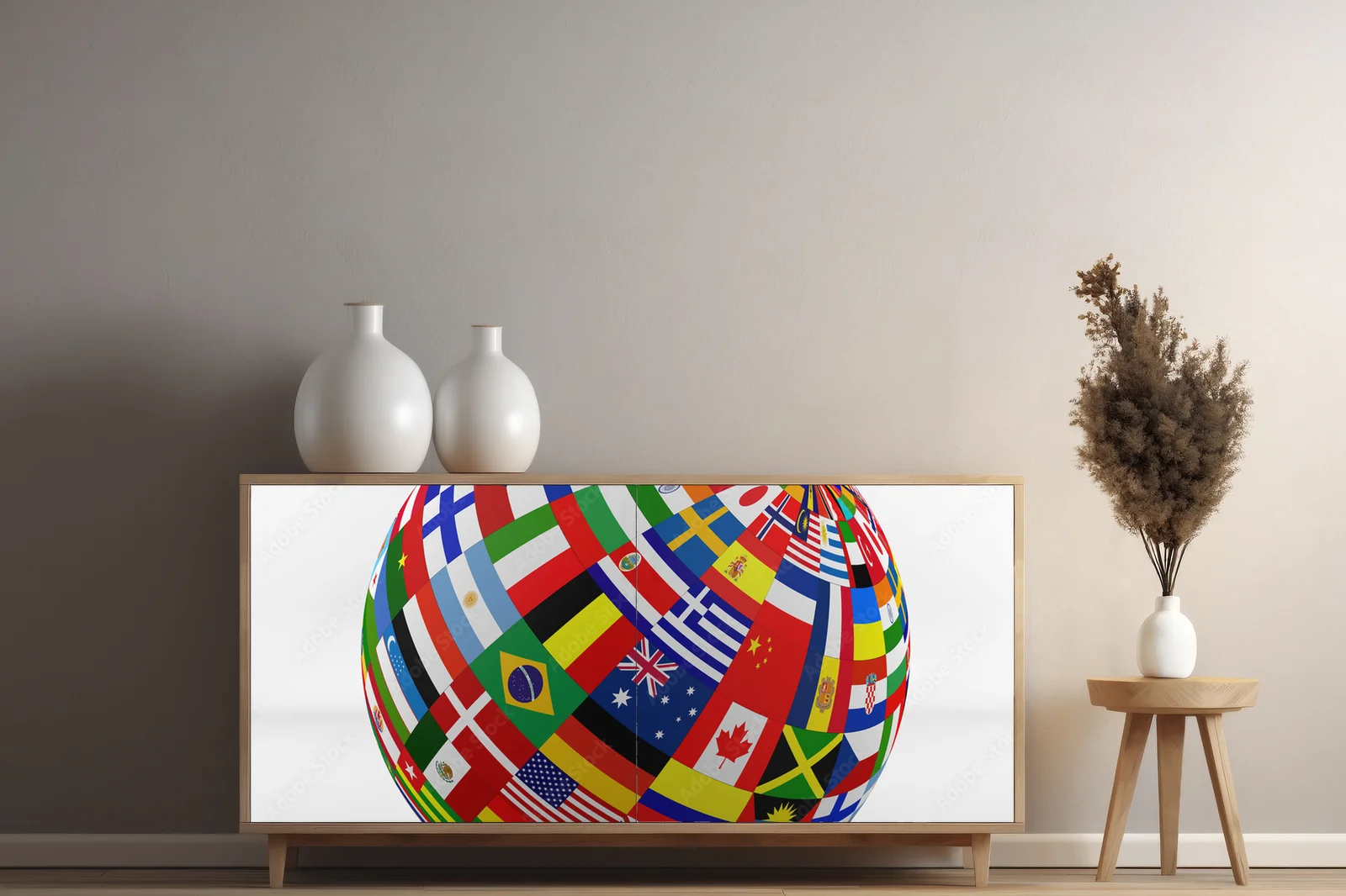 Wielobarwna mozaika flag państwowych
