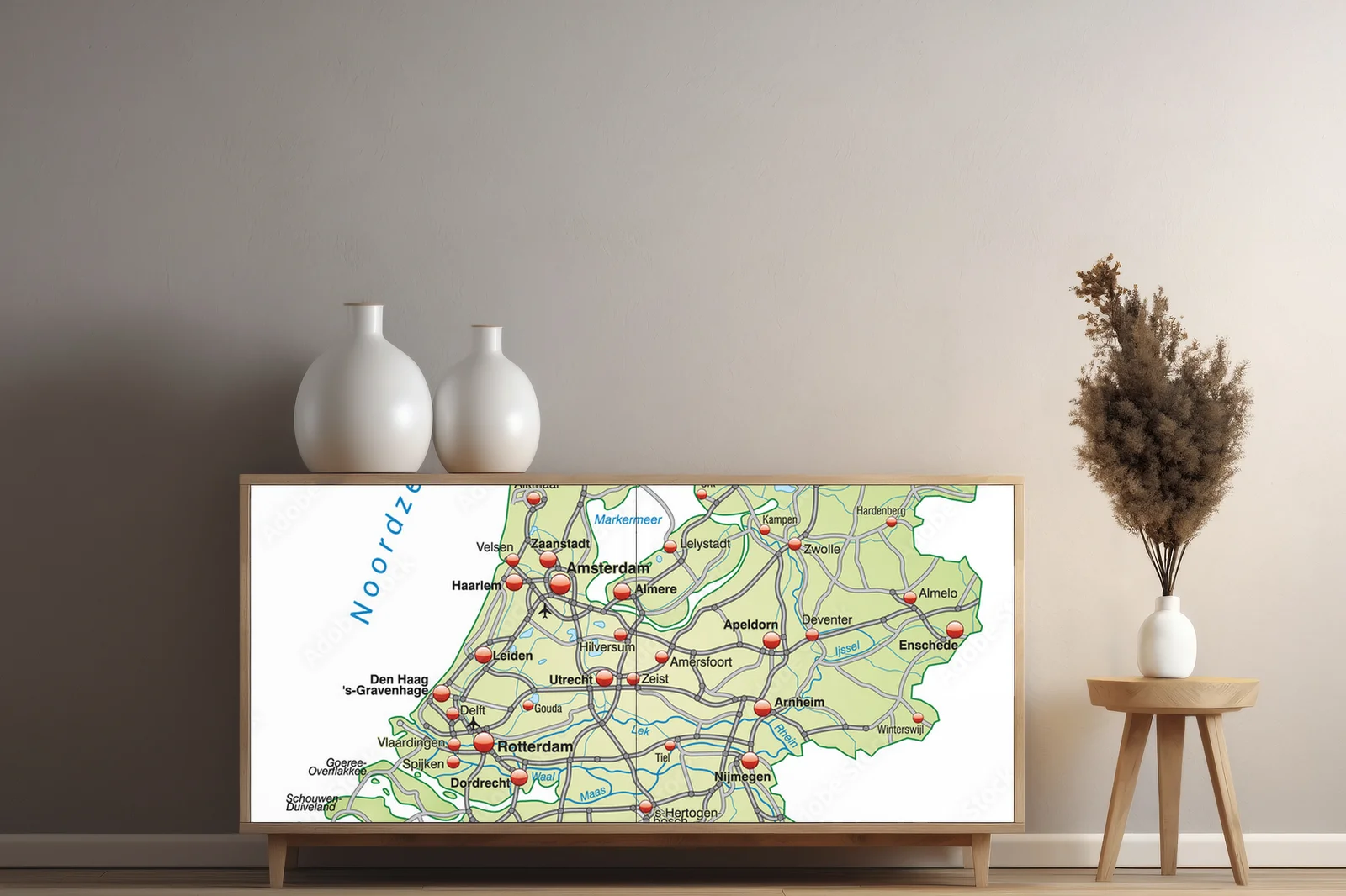 Malownicza mapa Holandii w zielonych tonach