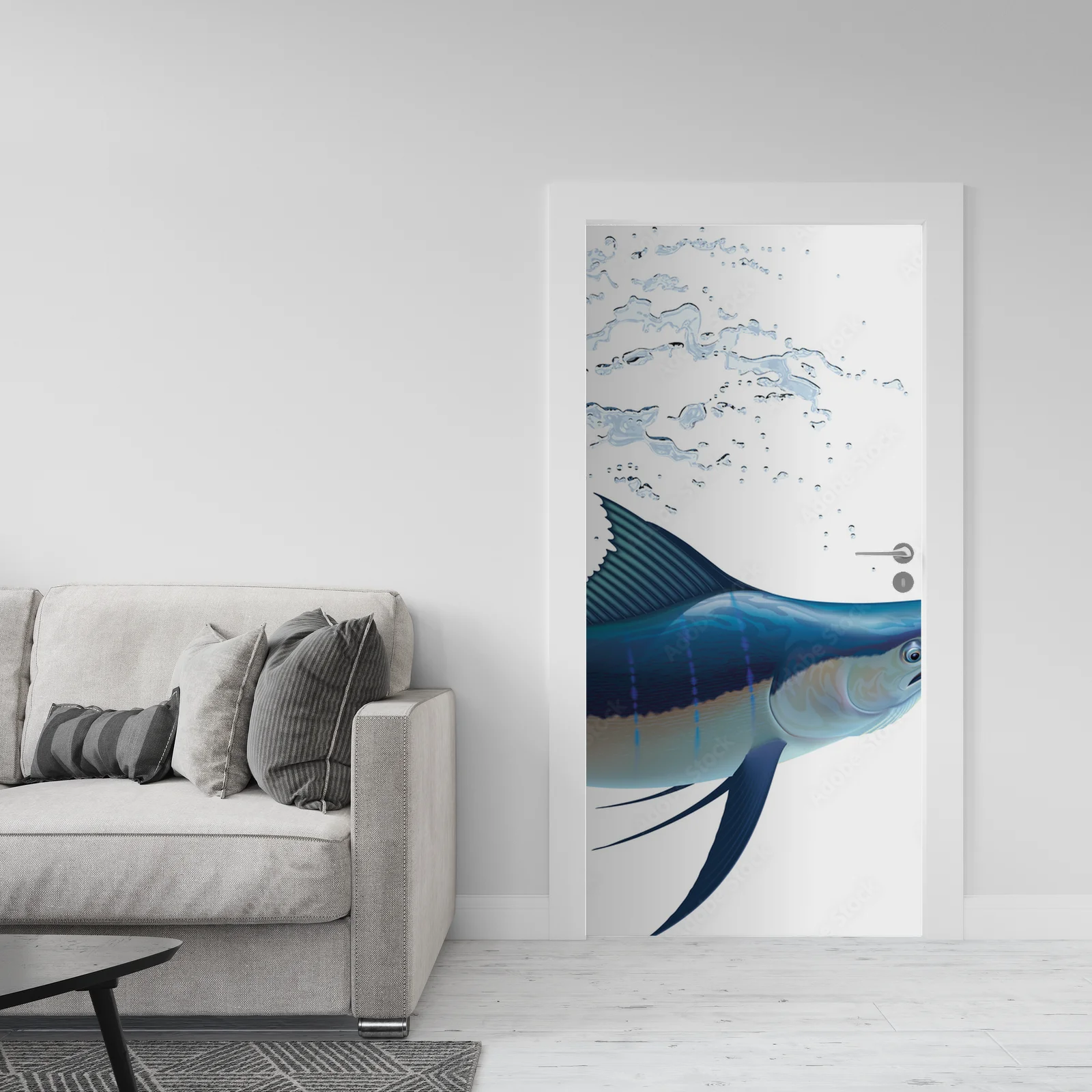 Fascynujący błękitny marlin w świetlistej bieli