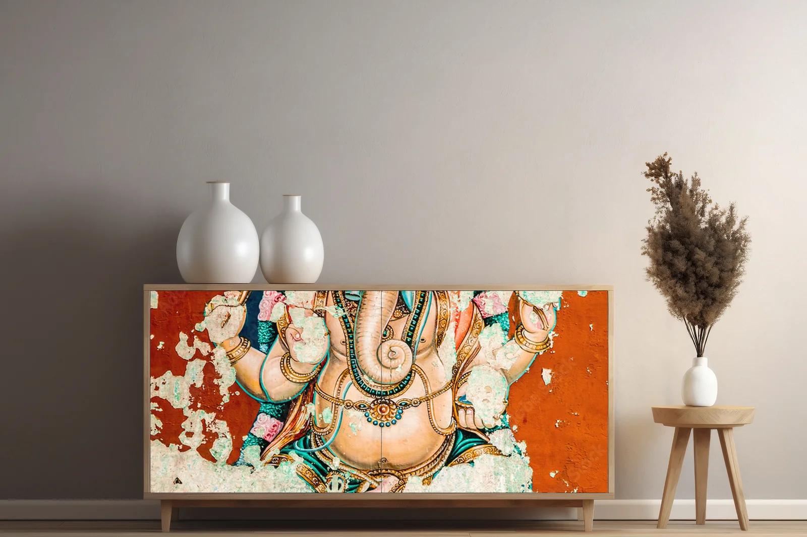 Mistyczne freski Ganesh w ciepłych odcieniach