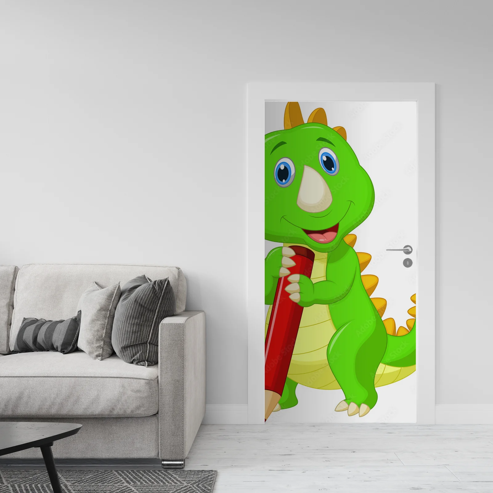 Uroczy dinozaur z czerwonym ołówkiem w radosnym stylu