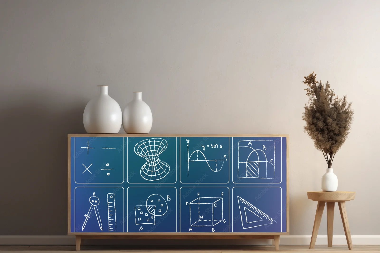Aranżacja matematycznych ikon w intensywnych tonacjach