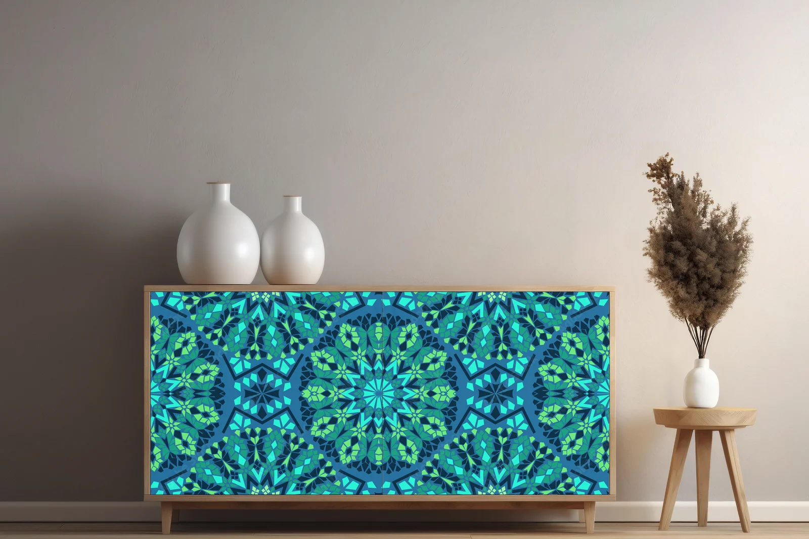 Mosaicowy projekt w odcieniach głębokiego błękitu