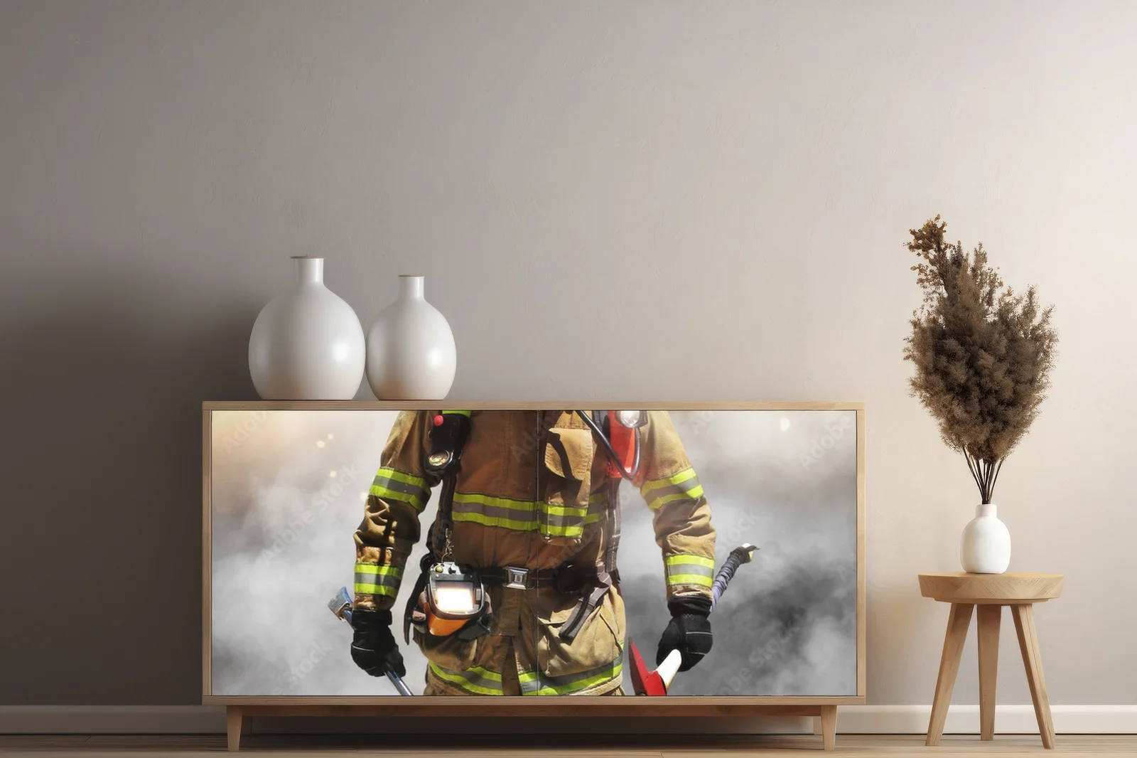 Brave Firefighter in a Smoky Embrace