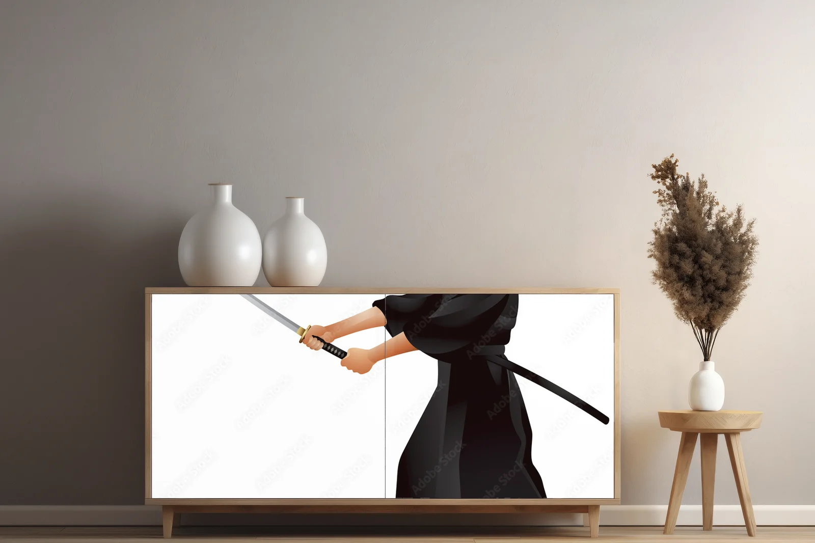 Elegancki styl samuraja w bielach i odcieniach czerni