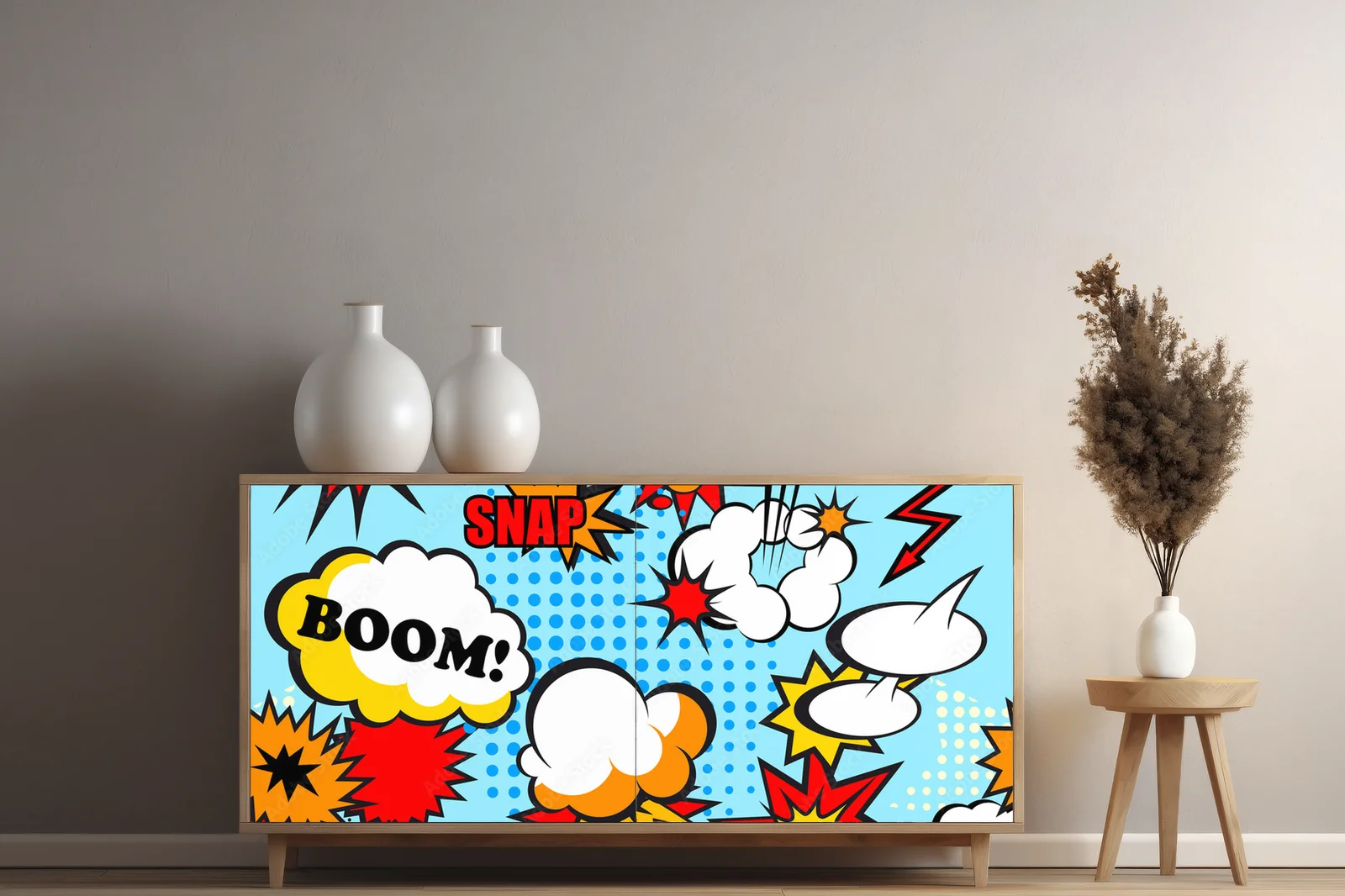 Słoneczny pop art w niebieskich odcieniach