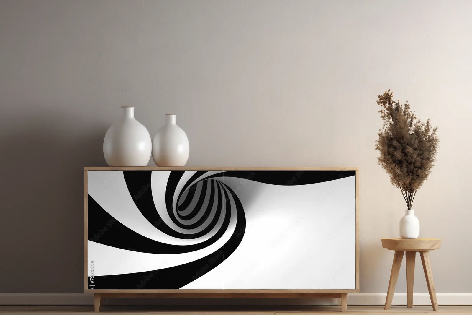 Elegancka spiralna aranżacja w czerni i bieli