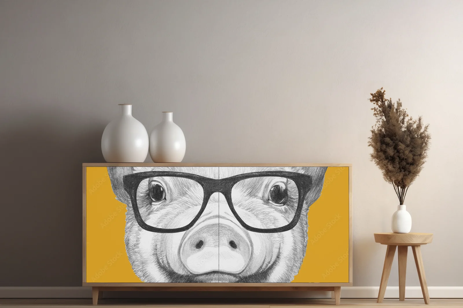Elegancki portret uroczej świnki w okularach