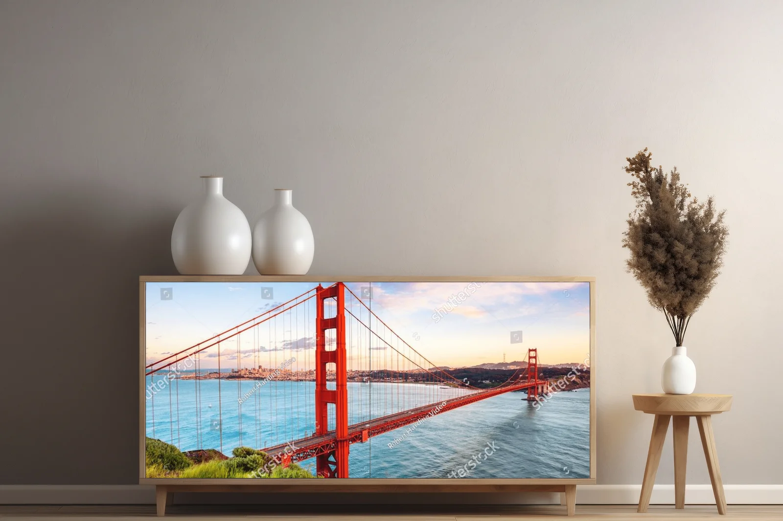 Zaawansowany widok na Most Golden Gate o zachodzie słońca