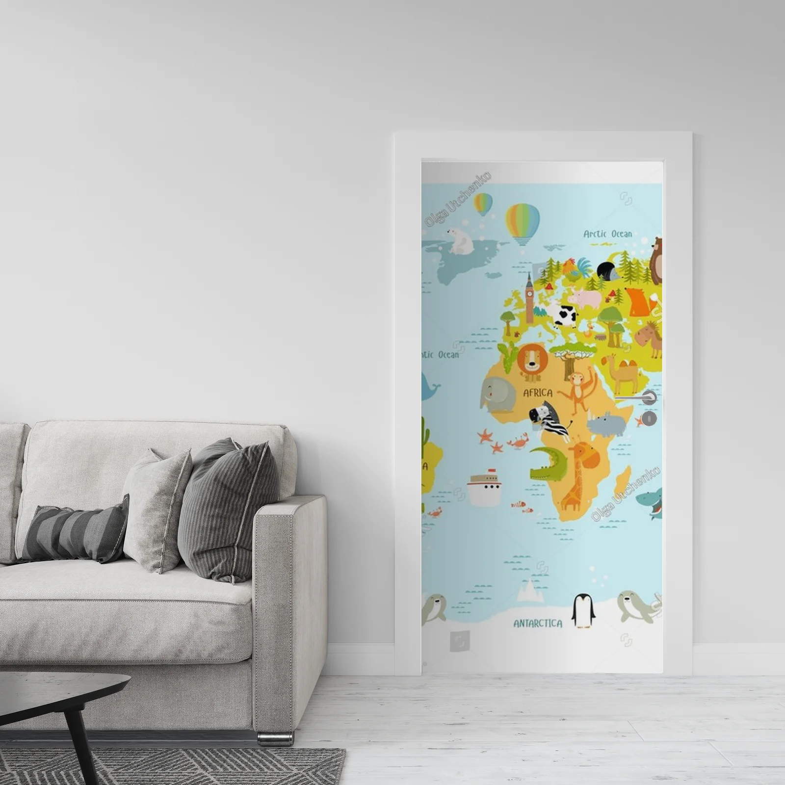 Kolorowa mapa świata z radosnymi zwierzętami dla dzieci