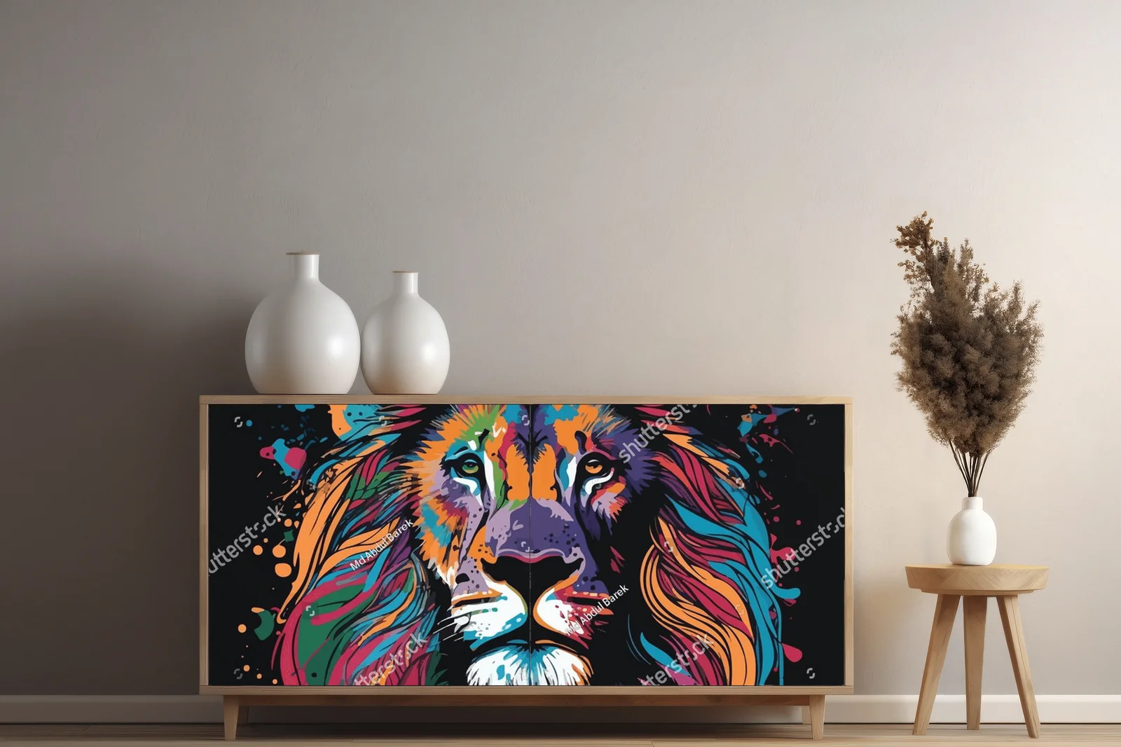 Kolorowa głowa lwa w stylu pop-art
