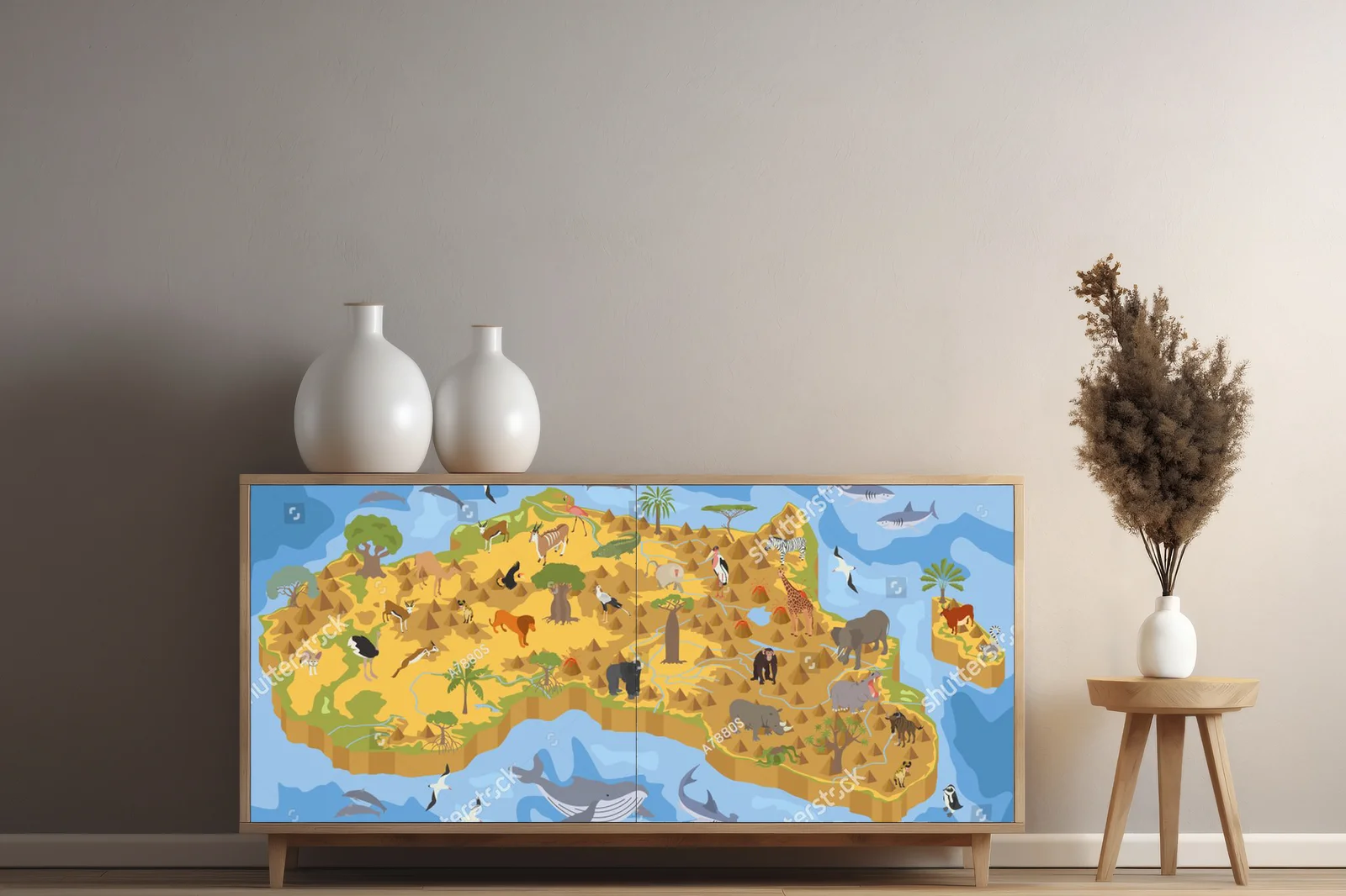 Kreatywna mapa isometryczna afrykańskiej flory i fauny