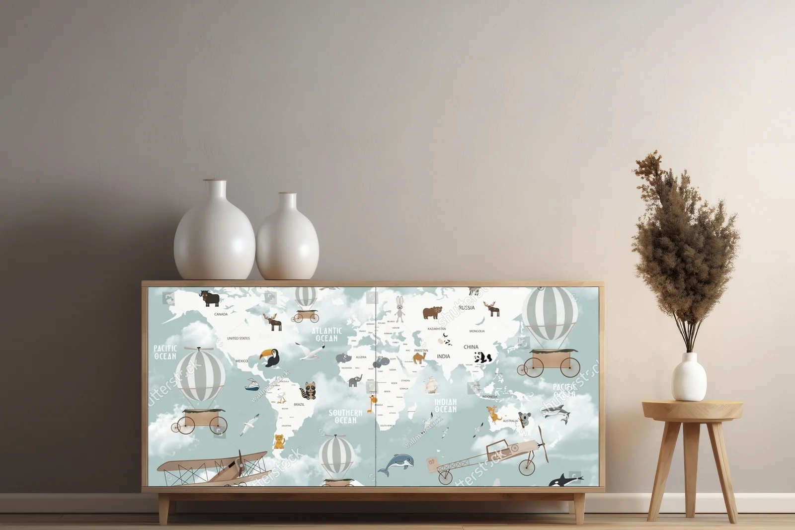Kolorowa mapa świata inspirowana przyrodą dla dzieci