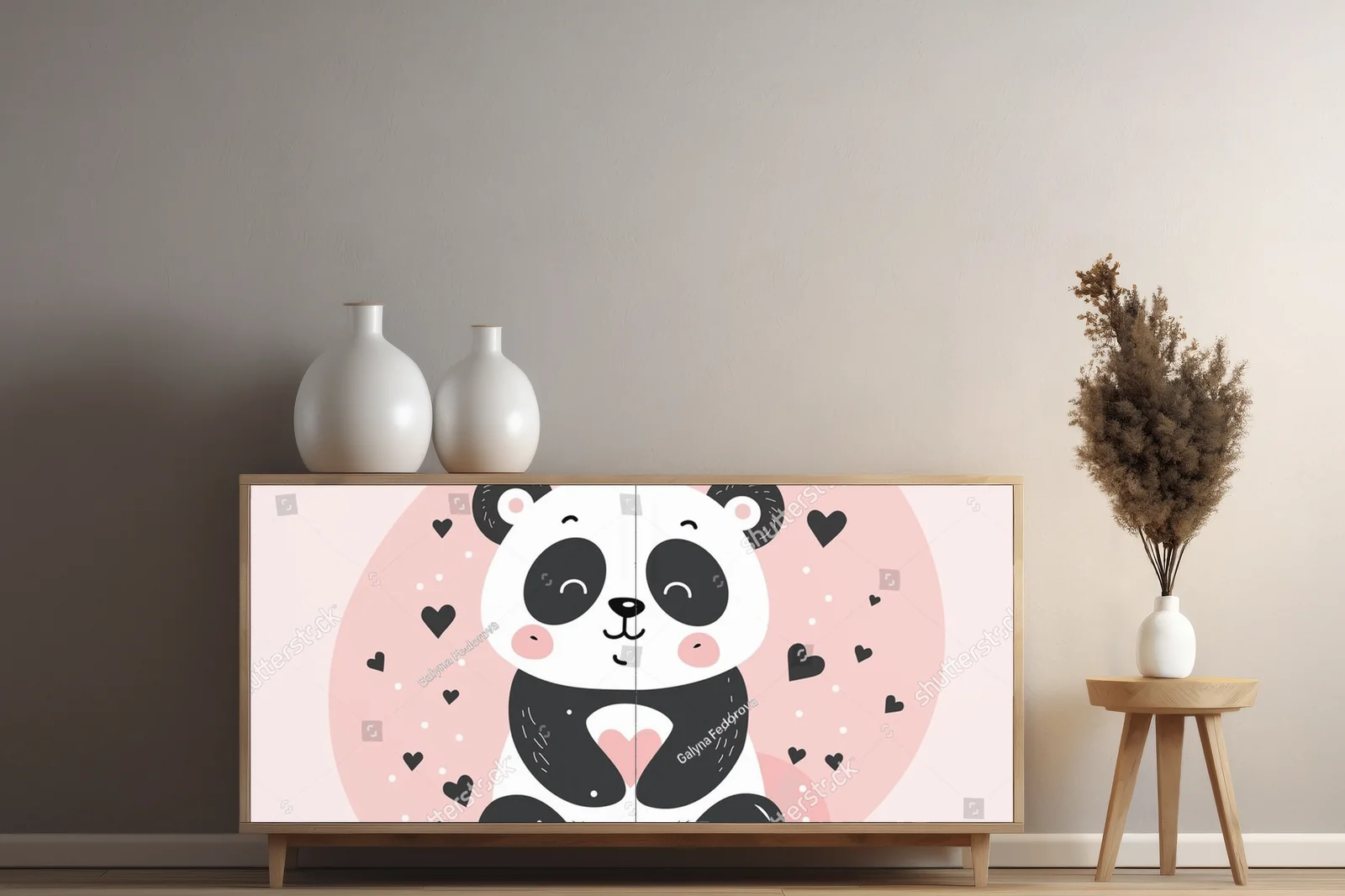 Urokliwa panda w pastelowym raju serc