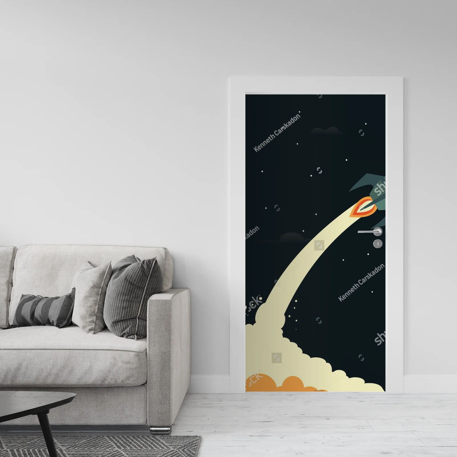 Futurystyczny start rakiety w nocnym niebie