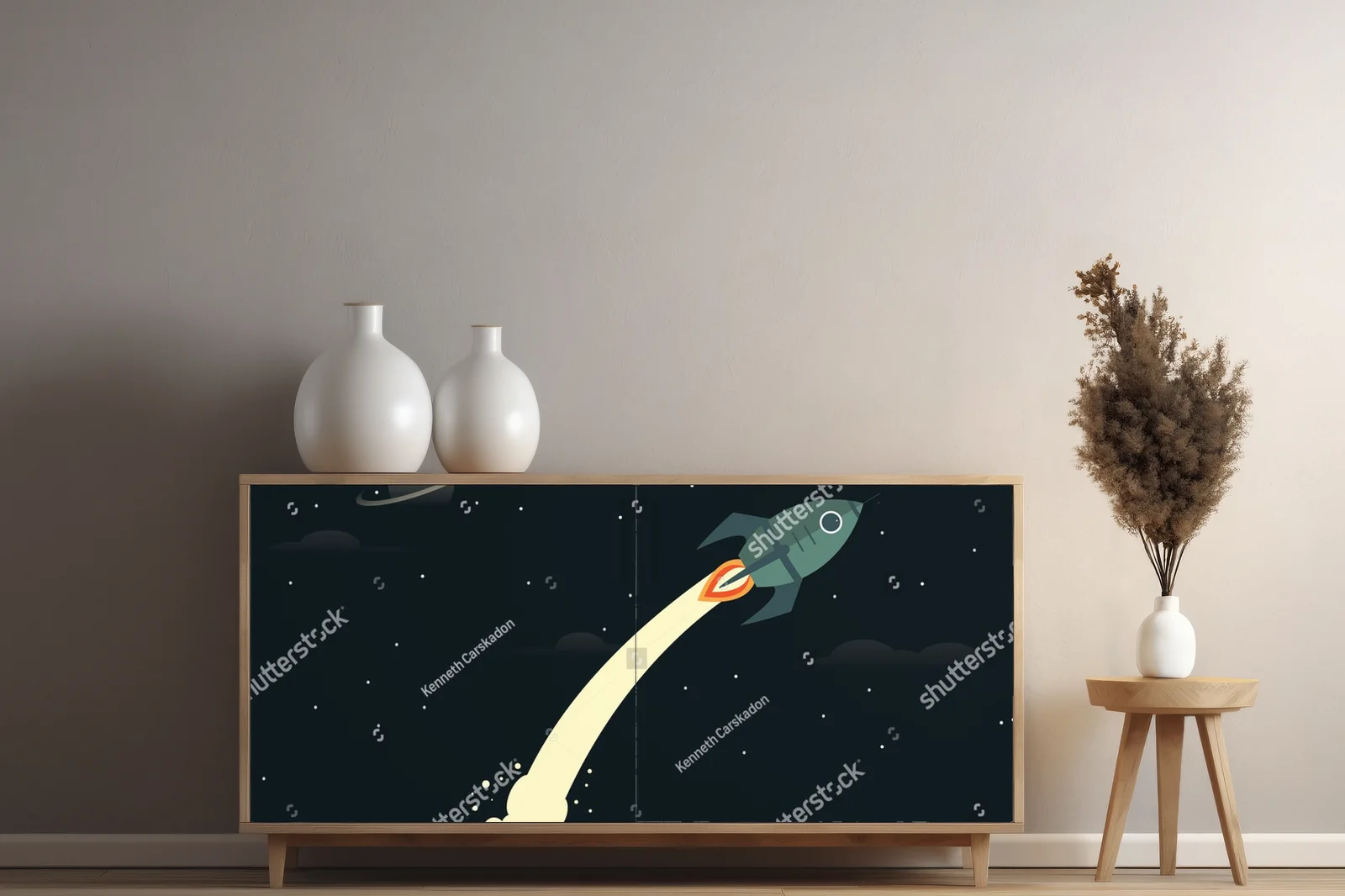 Futurystyczny start rakiety w nocnym niebie
