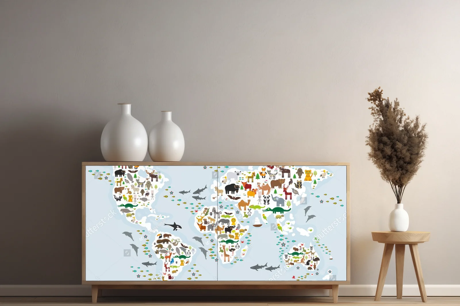 Magiczna mapa świata z bajkowymi zwierzętami dla dzieci
