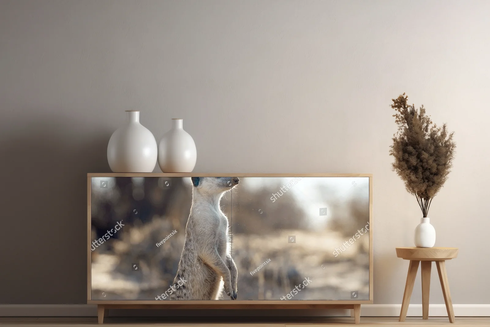 Urokliwe meerkaty w panoramie Kalahari