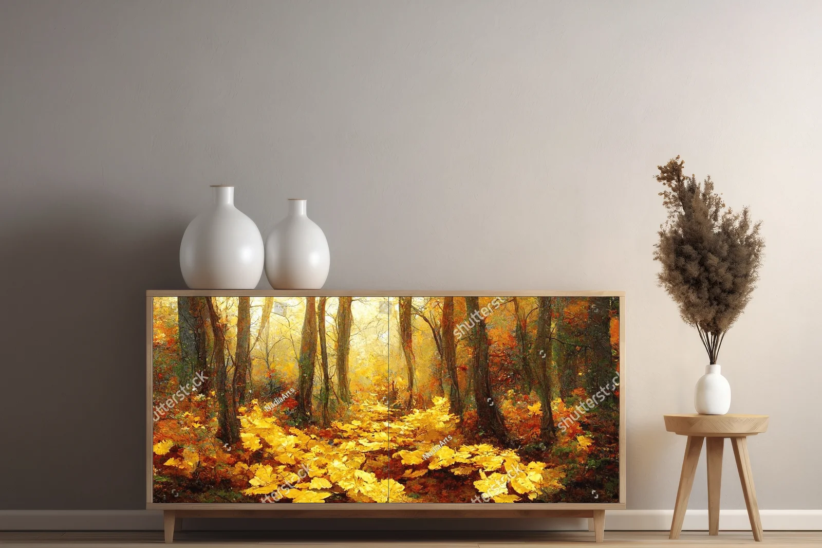 Magiczna leśna ścieżka w złotych odcieniach