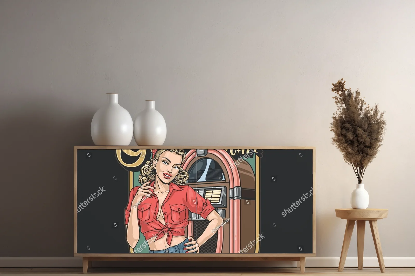 Vintage kafejka z piękną dziewczyną i jukeboxem