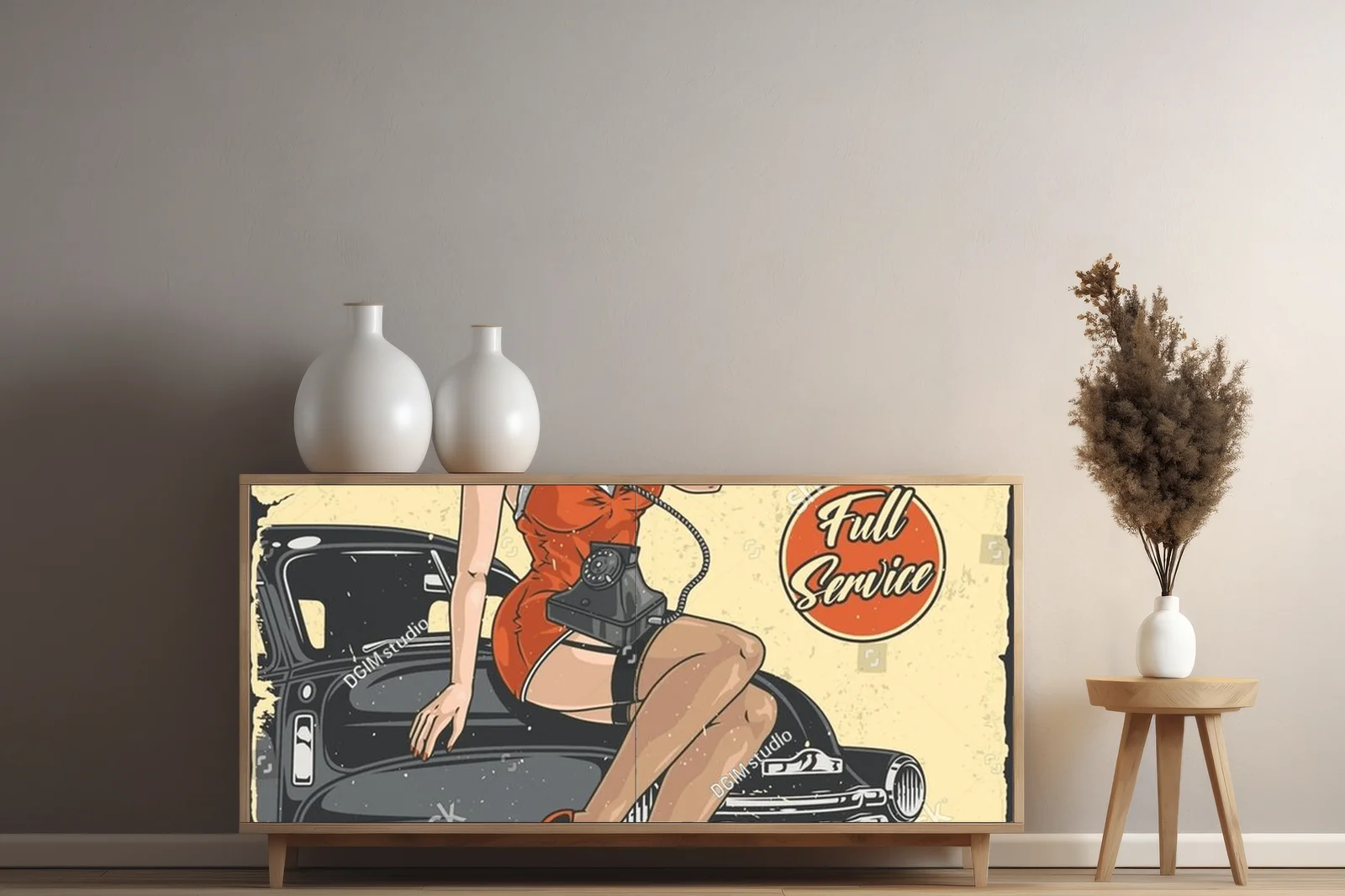 Wielobarwna vintage ilustracja z mechanikiem
