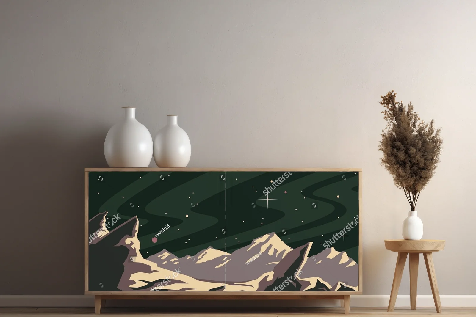 Kosmiczny pejzaż w retro stylu z lat 50-tych