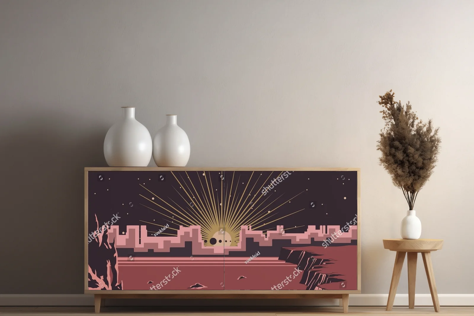 Fantastyczny retro krajobraz galaktyki o świcie