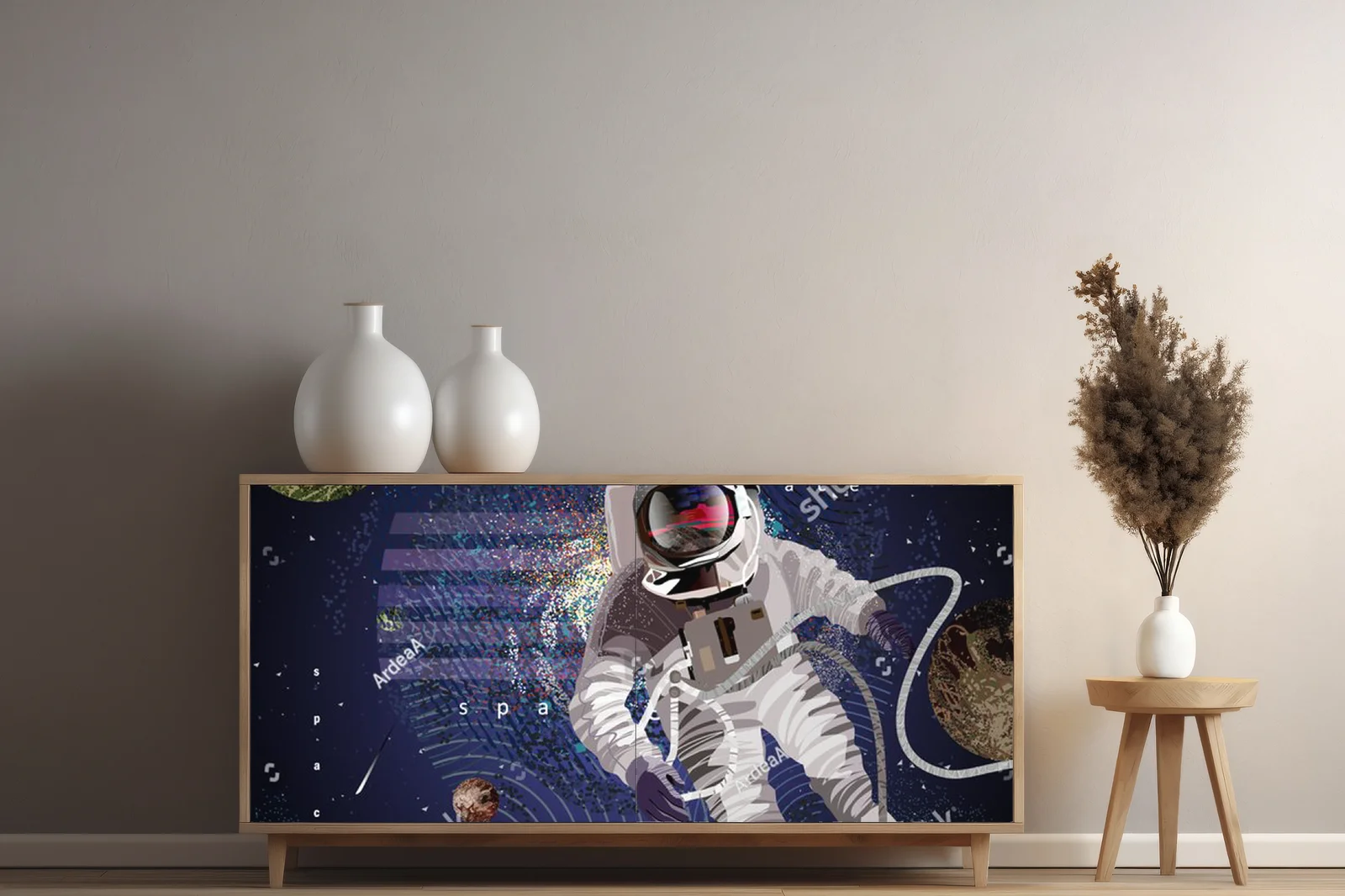 Astronauta w kosmicznej podróży przez galaktykę