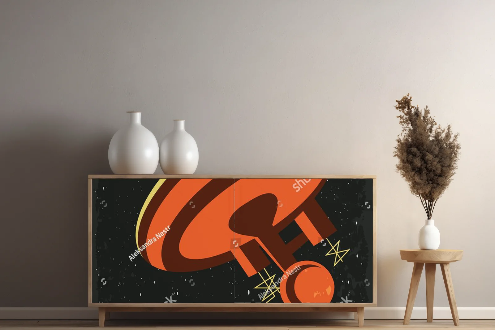 Retro kosmiczna podróż w wyrazistych barwach
