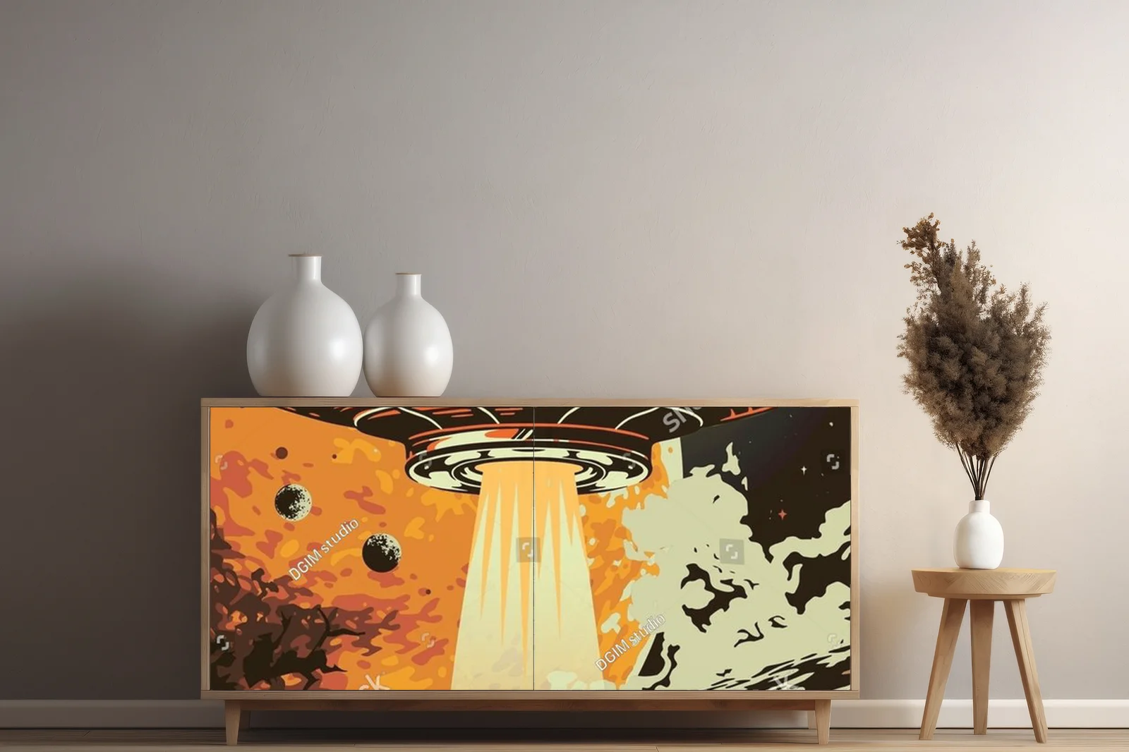 Kolorowy kosmiczny plakat w retro stylu