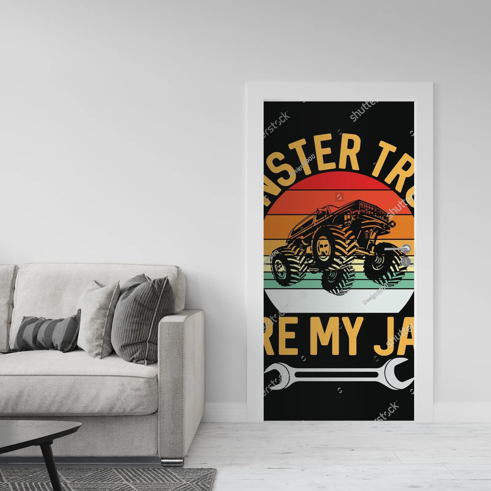 Vintage Retro Motyw Monster Truck w Ciepłych Barwach