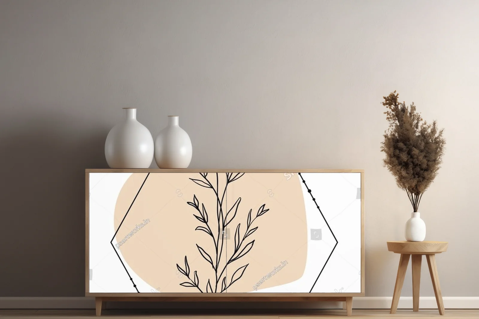 Nowoczesna ilustracja liści w subtelnych odcieniach