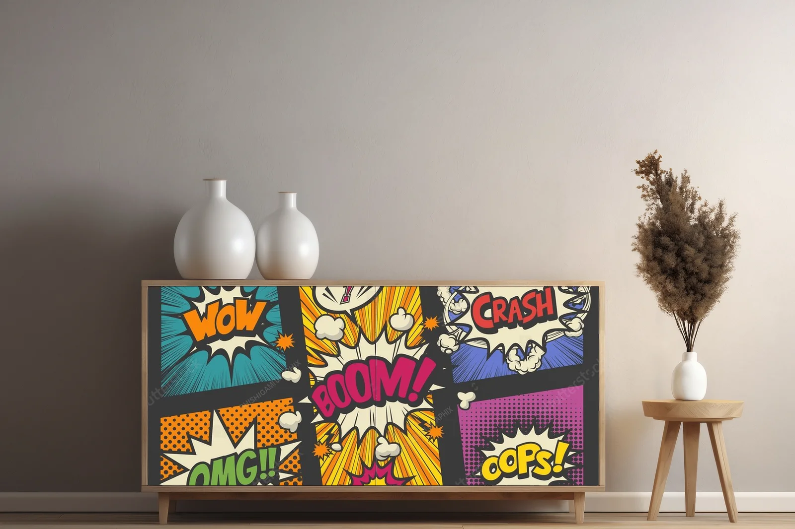 Pop-artowe komiksy w wyrazistych kolorach