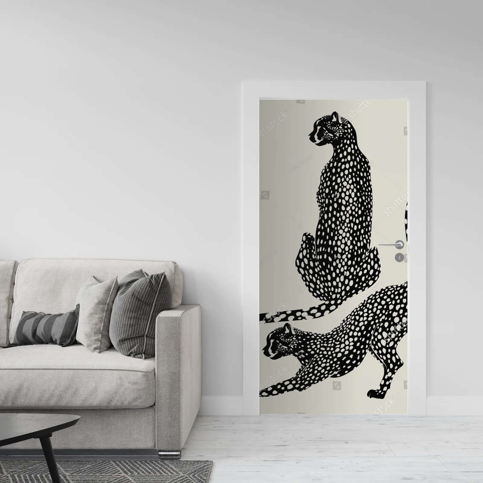 Minimalistyczna ilustracja geparda w stonowanej palecie