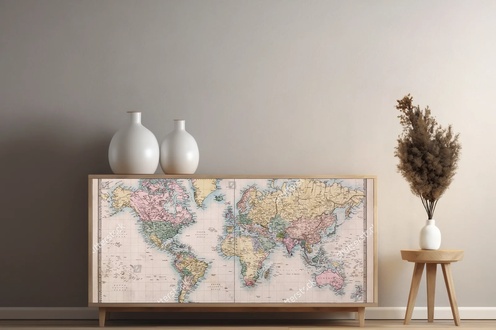 Antyczna mapa świata w eleganckiej kolorystyce