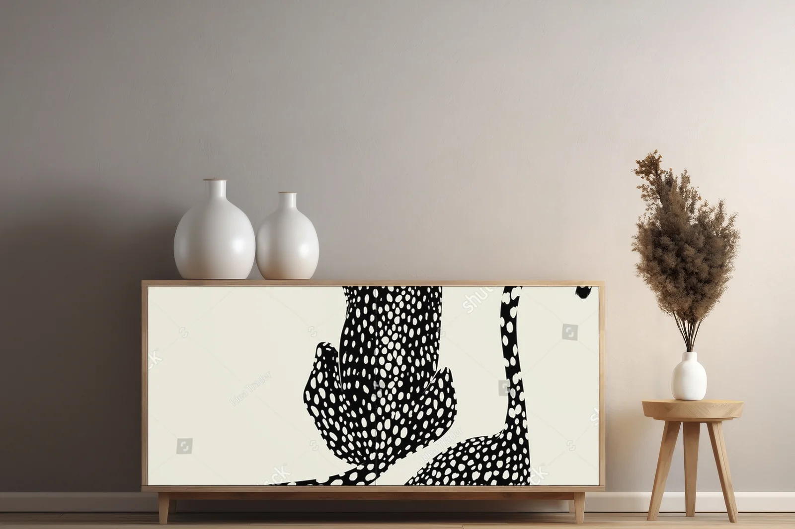 Minimalistyczna ilustracja geparda w stonowanej palecie