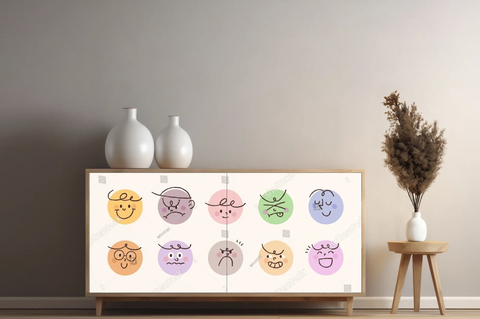 Urocze ikony emocji w pastelowych odcieniach