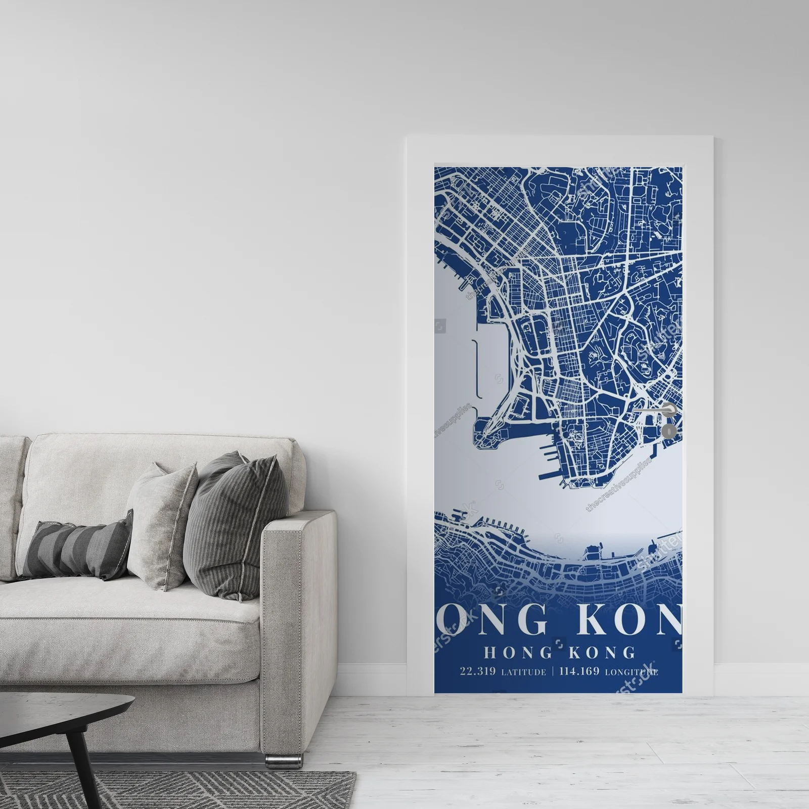 Niebieska mapa Hongkongu w minimalistycznym stylu