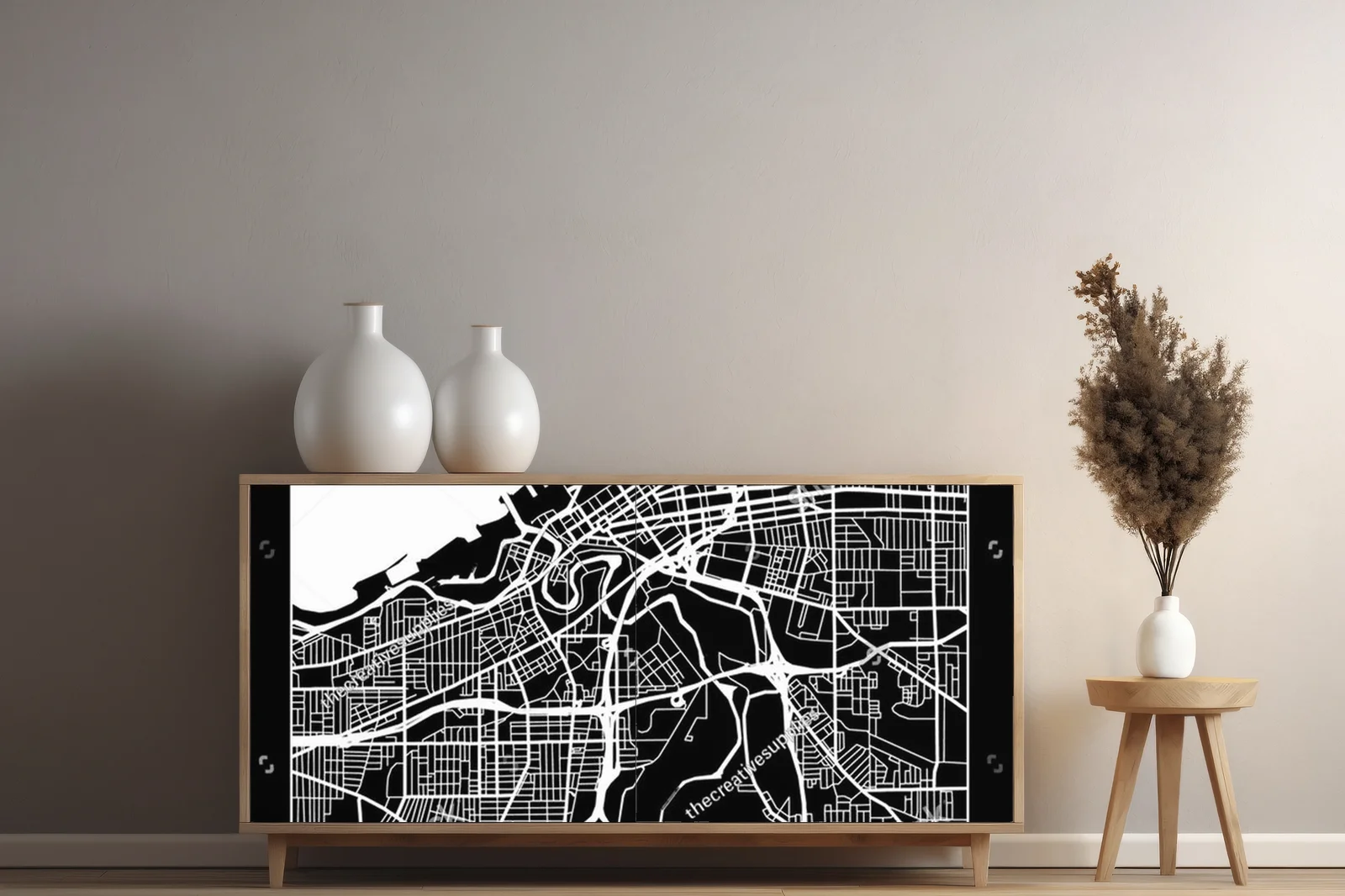Stylowa mapa Cleveland w monochromatycznej harmonii