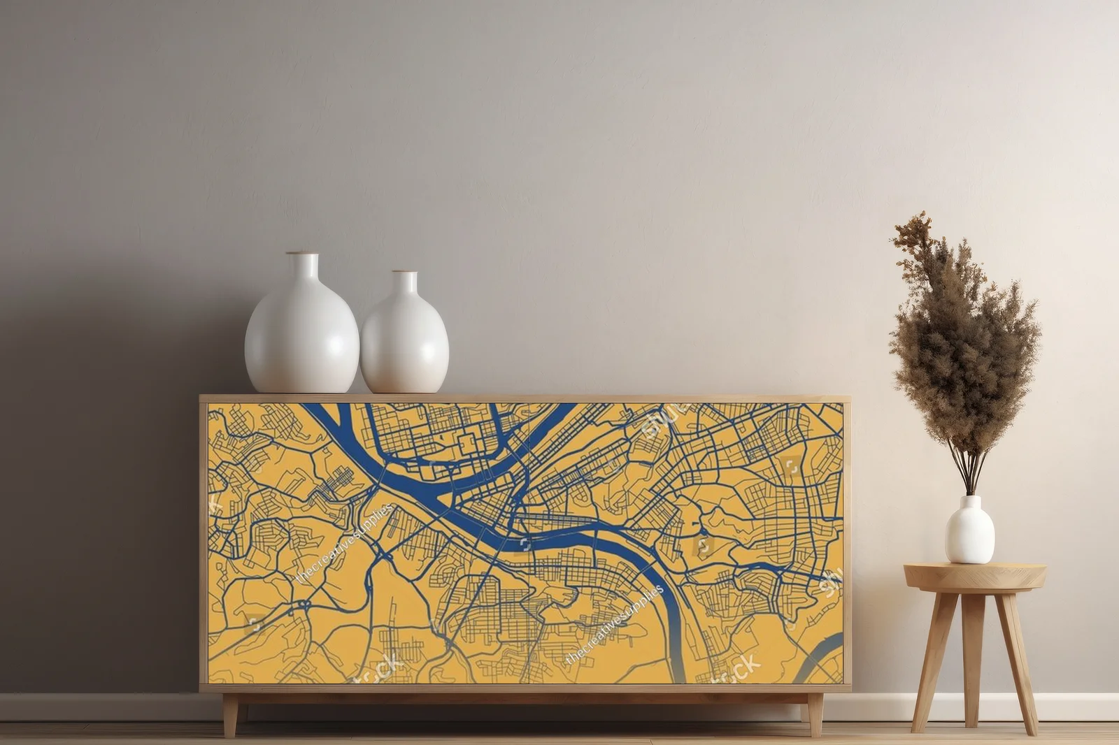 Nowoczesna mapa Pittsburgha w energetycznych kolorach