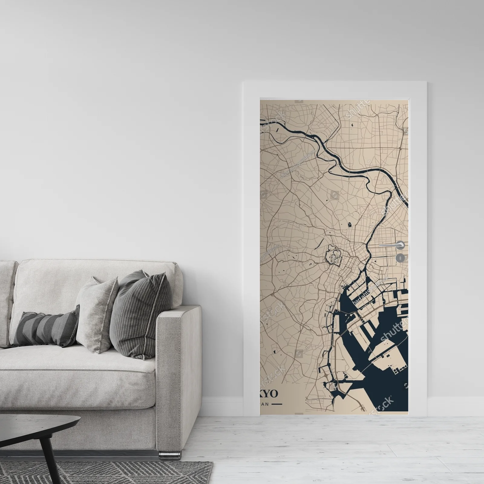 Minimalistyczna mapa Tokyo w stonowanych odcieniach