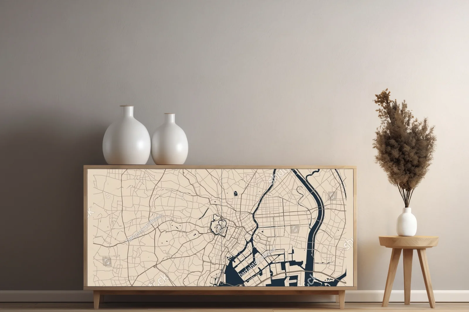Minimalistyczna mapa Tokyo w stonowanych odcieniach